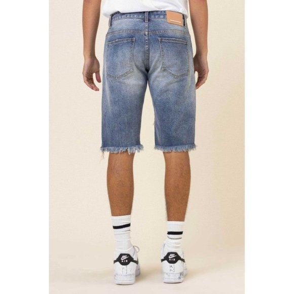 FIRST ROW CASUAL PANTS SHORT SUMER CAMO&TWILL PATCHED RIP&REPAIRED DENIM SHORTS - Picture 5 of 10